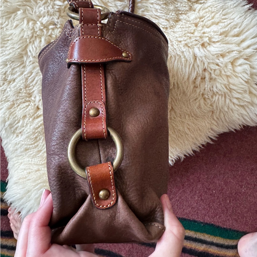 Vintage Fossil full grain shoulder bag braided strap brown leather and brass - Picture 5 of 8